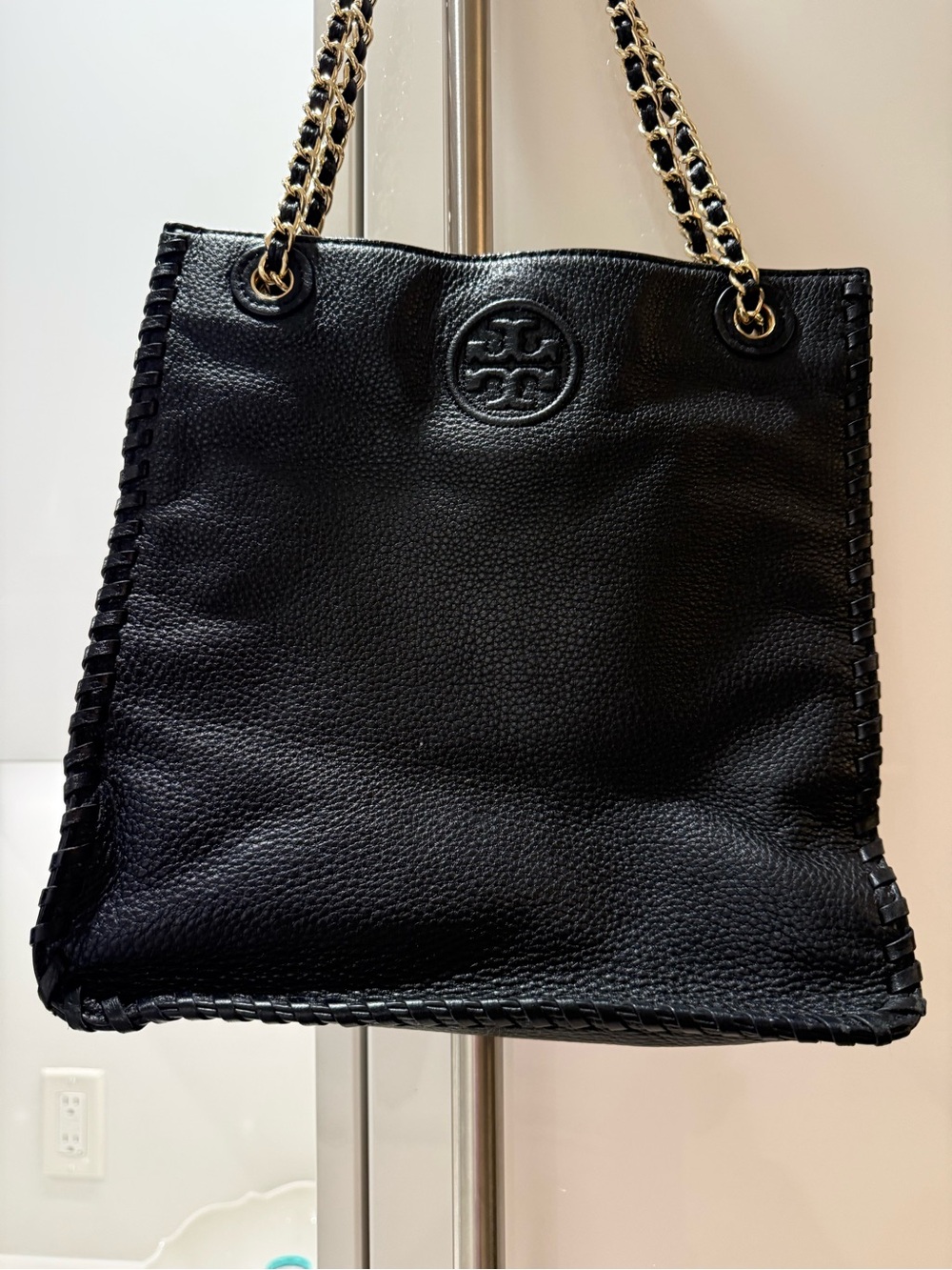 Tory Burch Black Pebbled Leather Chain-Handle Tote